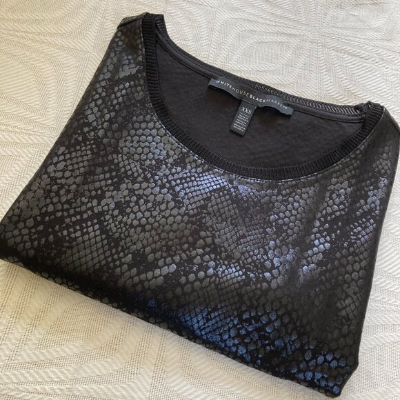 WHBM BLACK TEXTURED SHORT SLEEVED TEE with BANDED COLLAR SIZE XXS - Picture 2 of 14